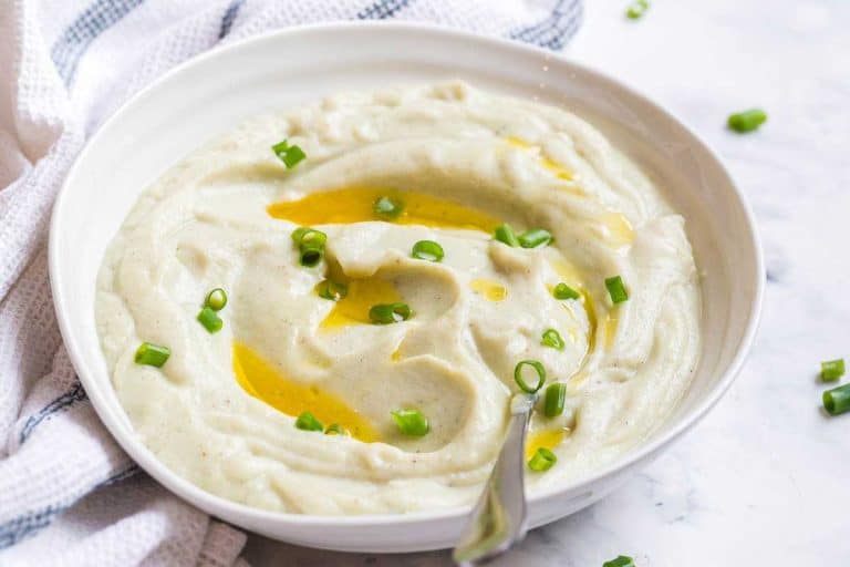 creamy instant pot mashed cauliflower in bowl